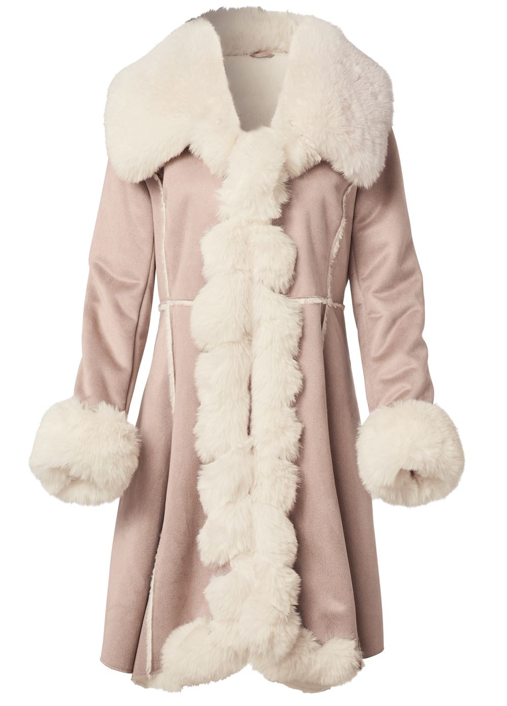 Venus Faux-Suede-And-Fur Coat in Taupe & Off White