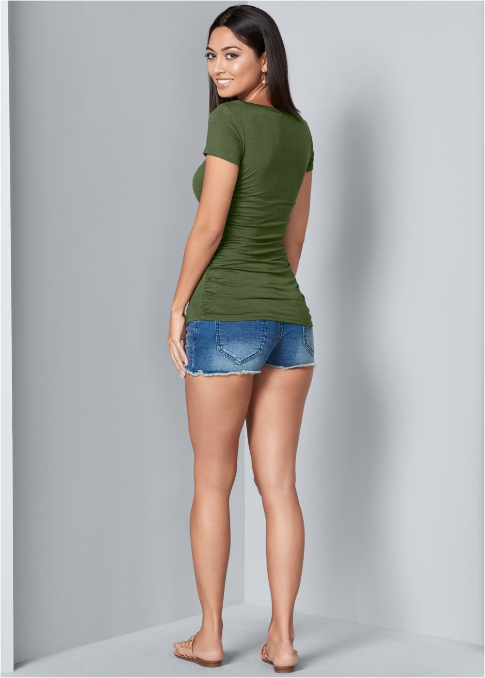 Venus Ruched Detail Top in Olive