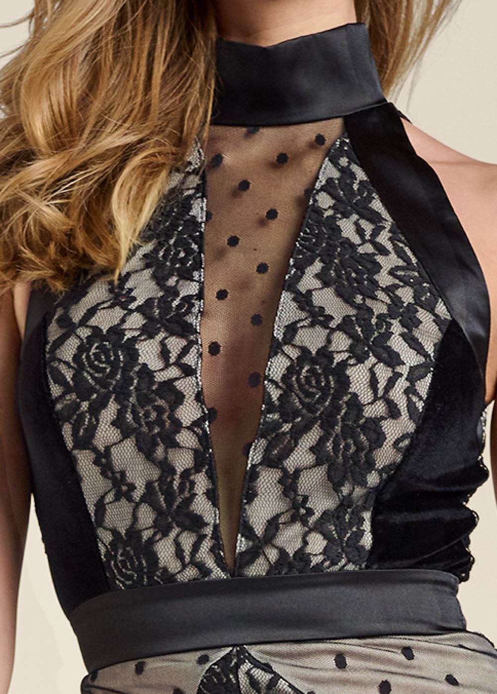 Venus Mock-Neck Lace Dress - Black & Nude