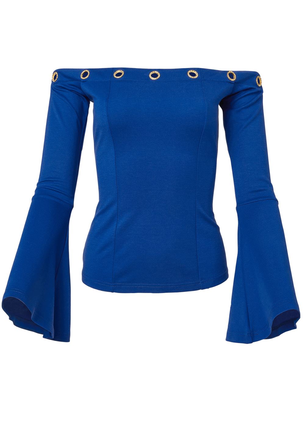 Venus Off-The-Shoulder Grommet Top in Blue