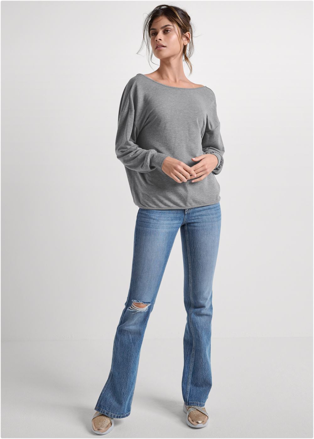 Venus Drop-Back Pearl Sweatshirt in Heather Grey