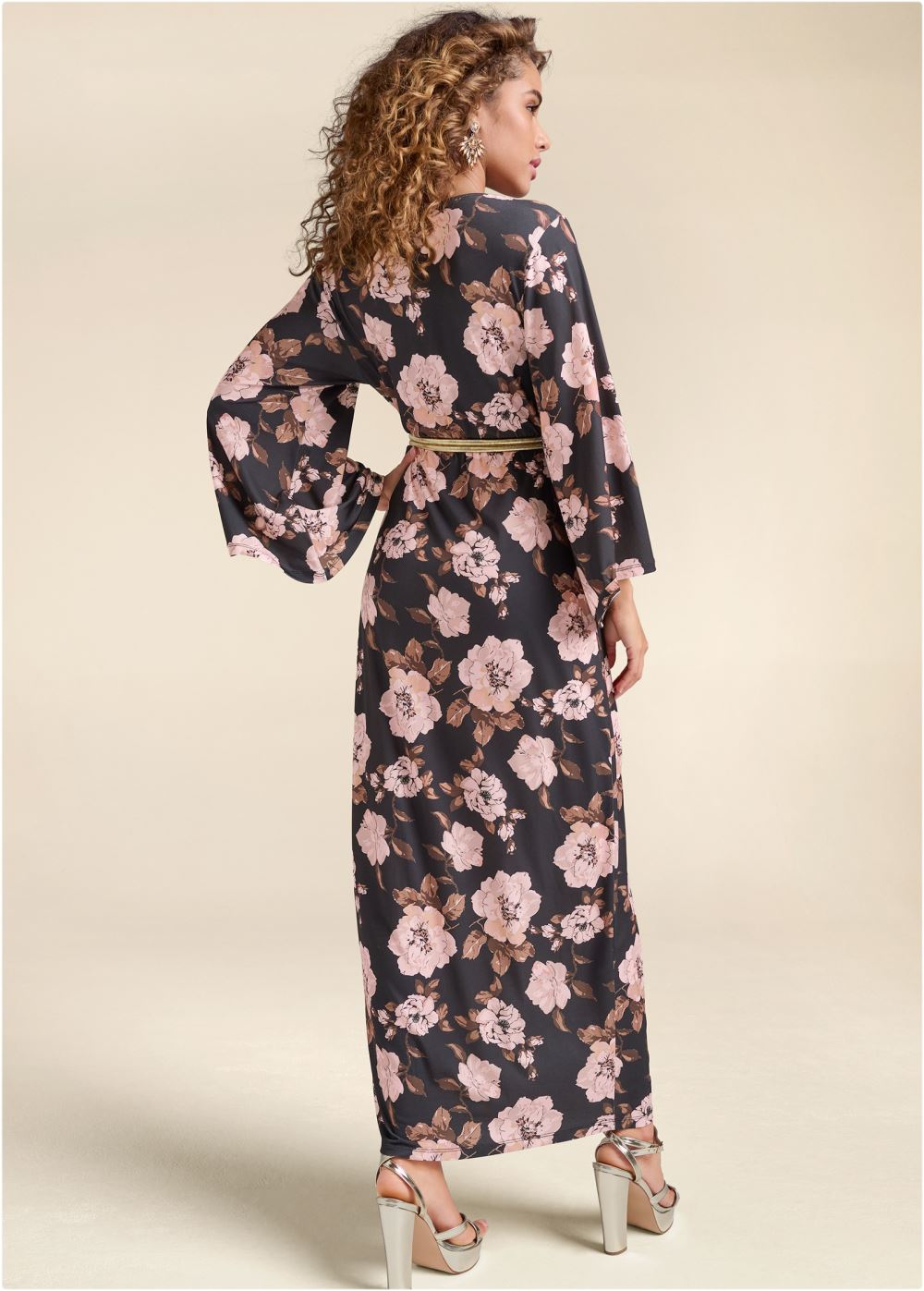 Venus Fall Floral Print Kimono Dress - Black Multi
