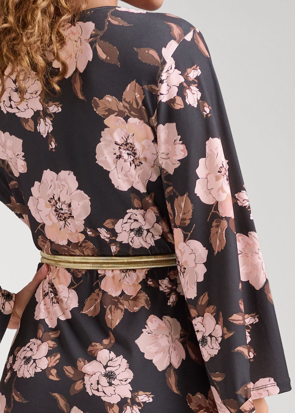 Venus Fall Floral Print Kimono Dress - Black Multi