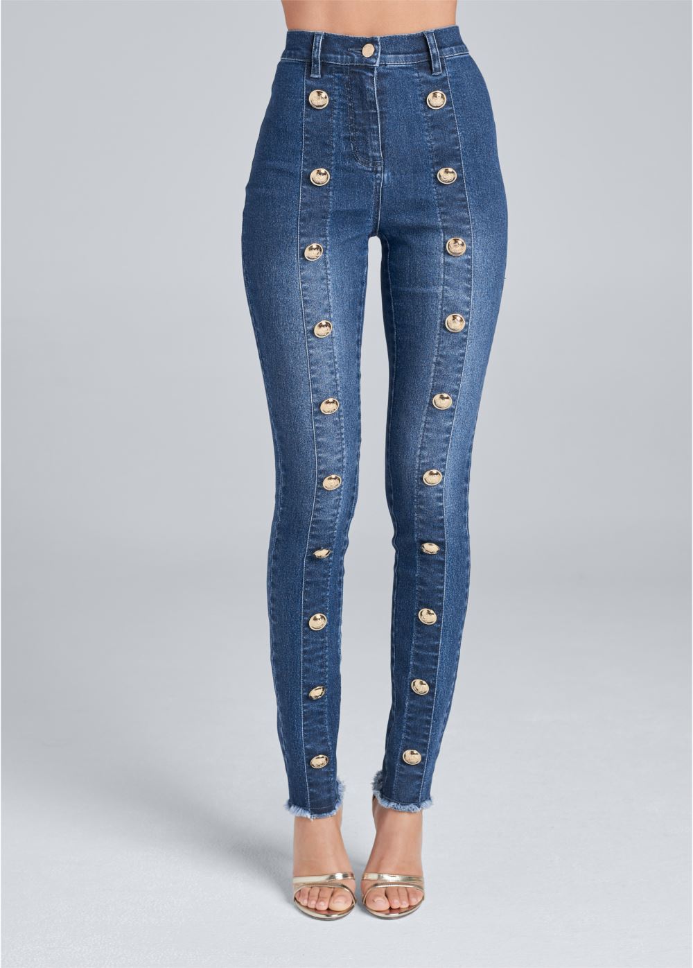 Venus Button Detail Skinny Jeans in Medium Wash