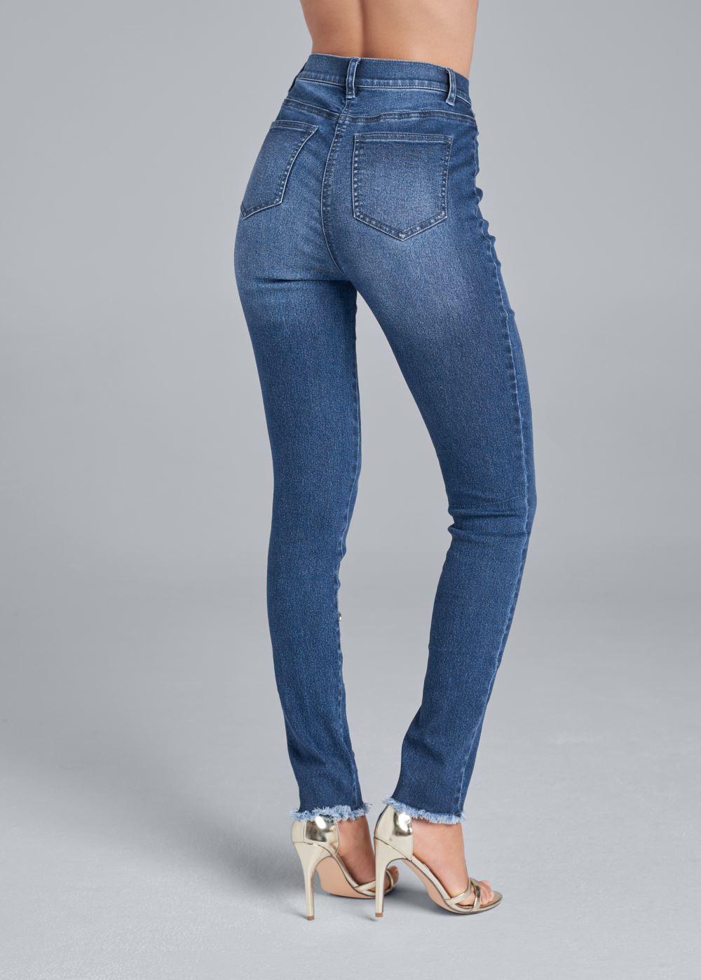 Venus Button Detail Skinny Jeans in Medium Wash