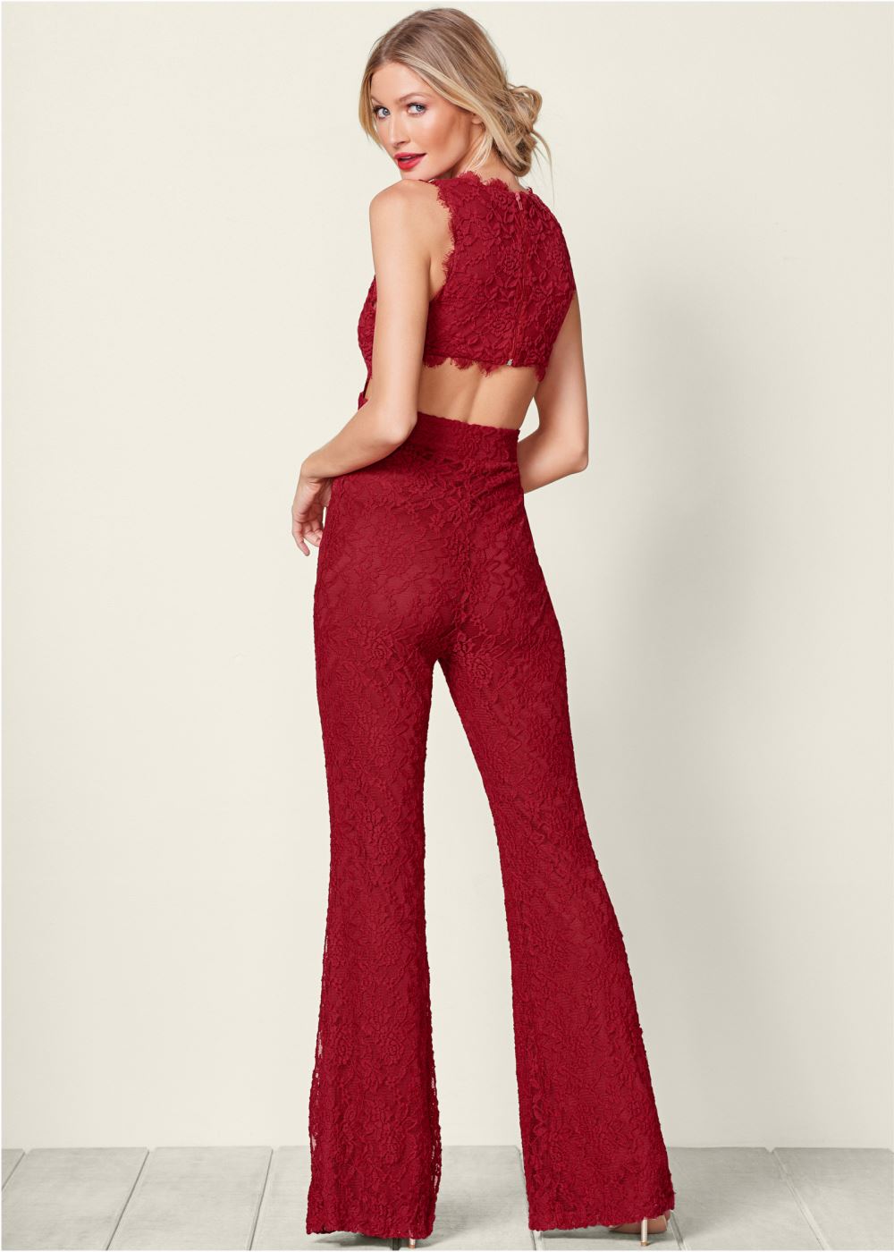 Venus Open Back Lace Jumpsuit in Red