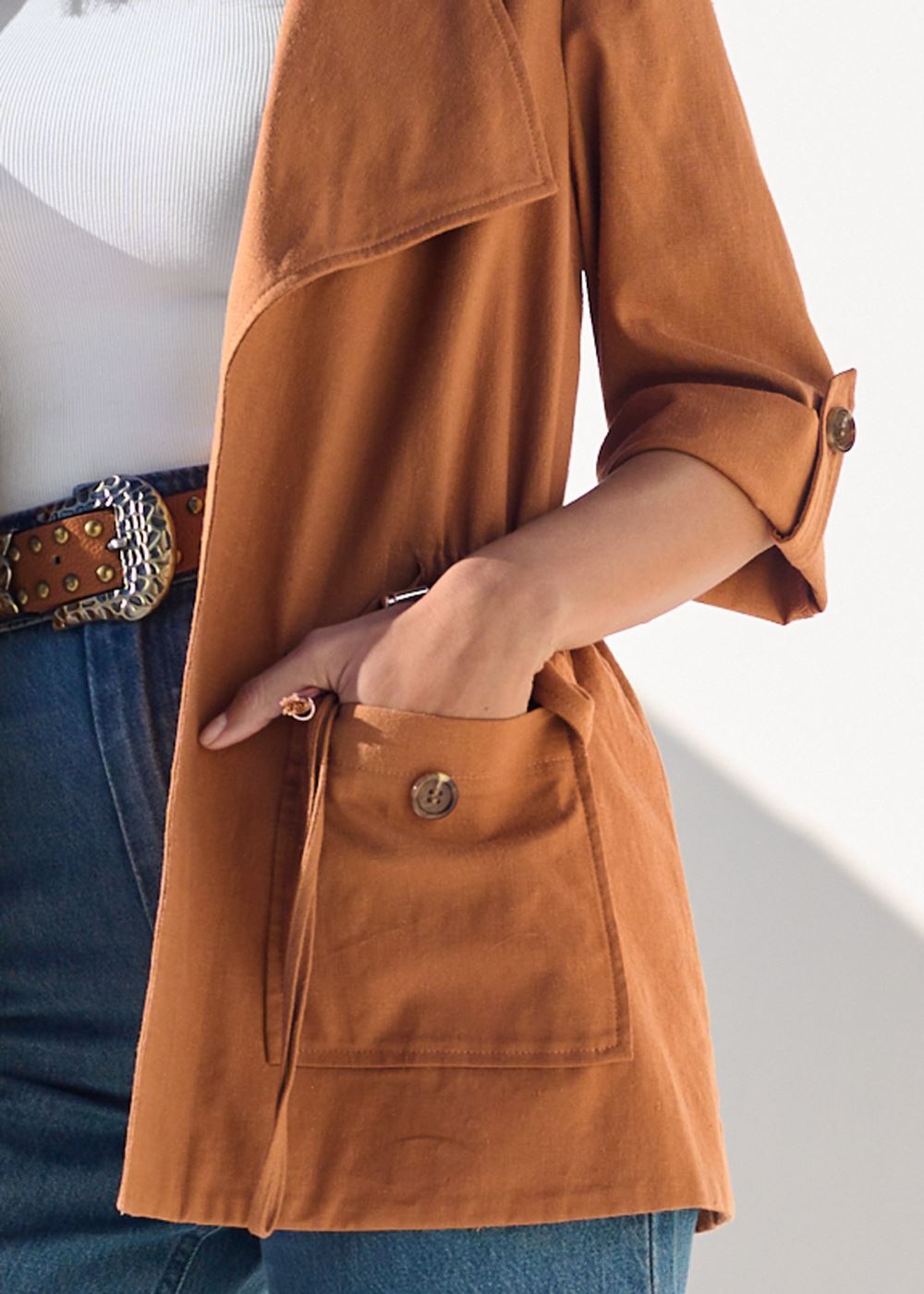 Venus Short Sleeve Linen Jacket in Rust