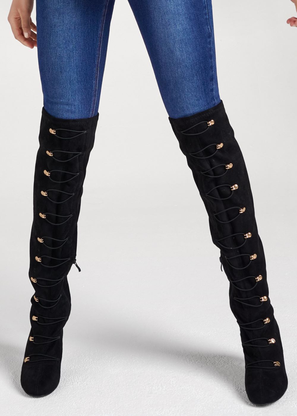 Venus Lace-Up Heeled Boots in Black
