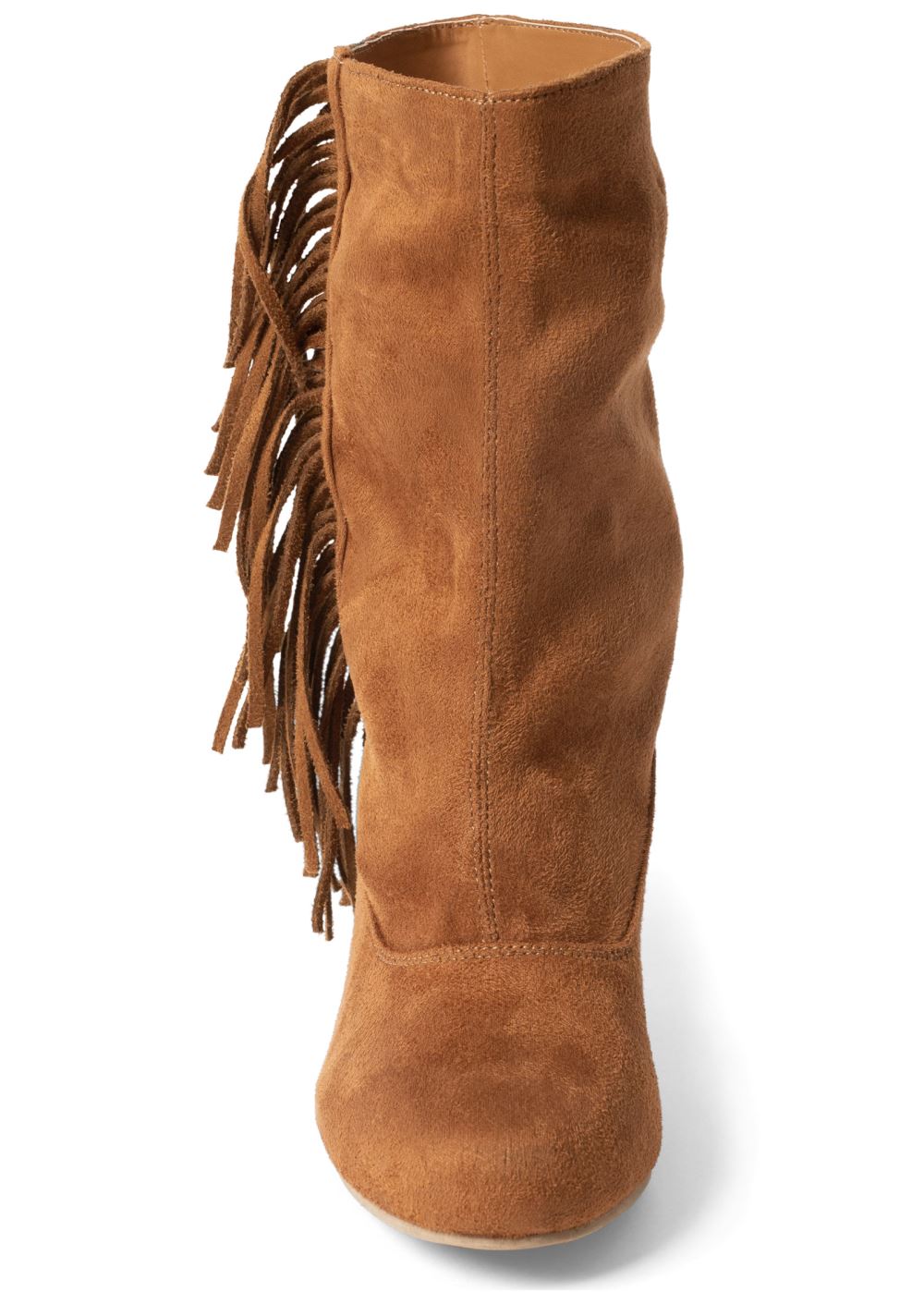 Venus Faux-Suede Fringe Booties in Cognac