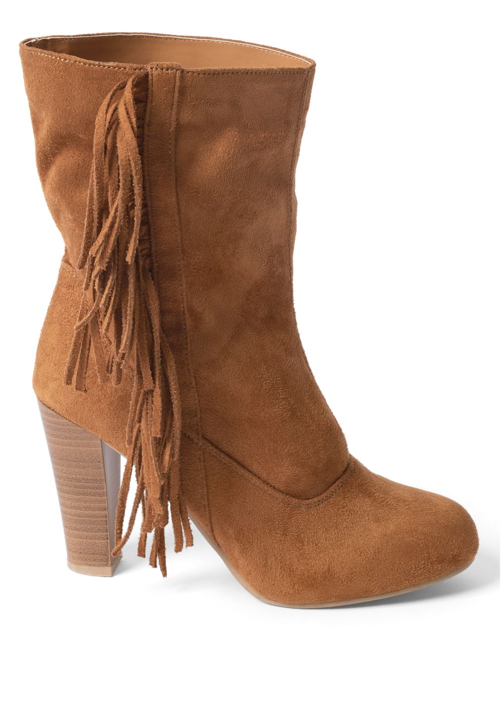 Venus Faux-Suede Fringe Booties in Cognac