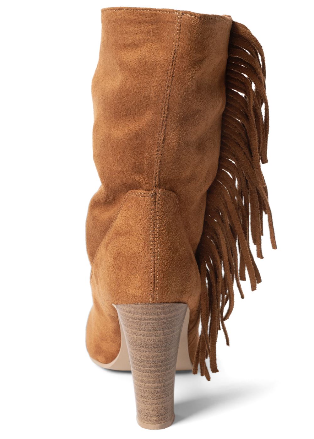Venus Faux-Suede Fringe Booties in Cognac