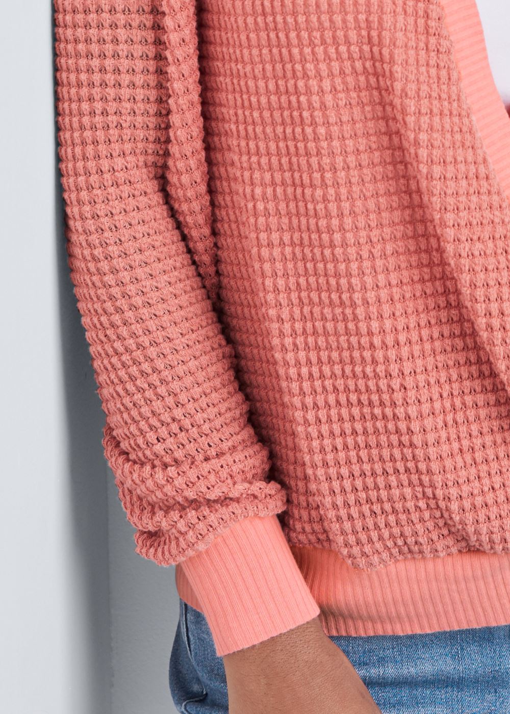 Venus Waffle Knit Surplice Lounge Top in Coral