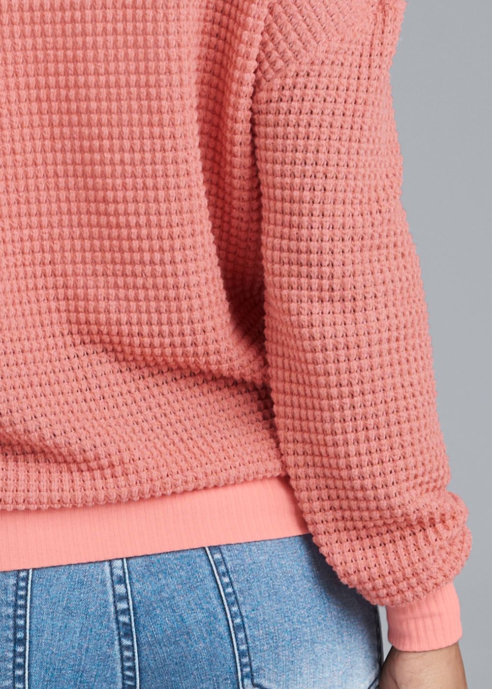 Venus Waffle Knit Surplice Lounge Top in Coral