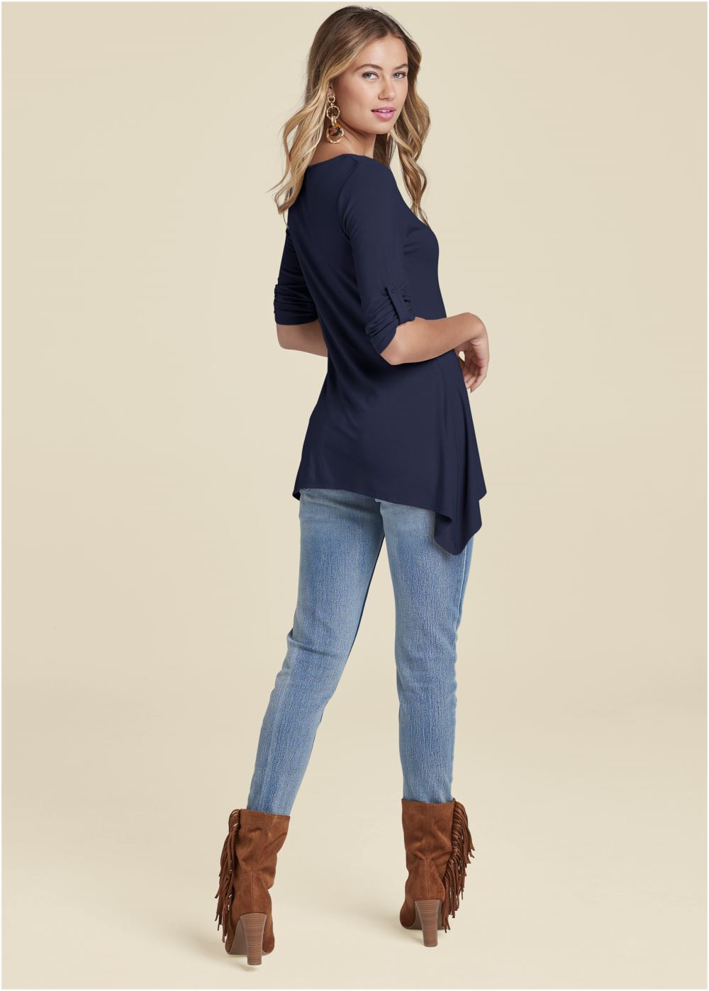 Venus Henley High-Low Top in Navy