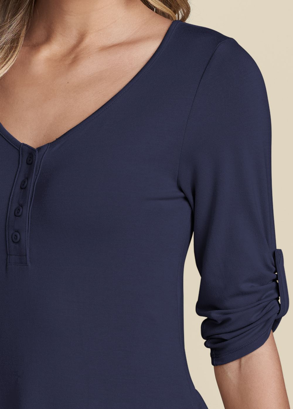 Venus Henley High-Low Top in Navy