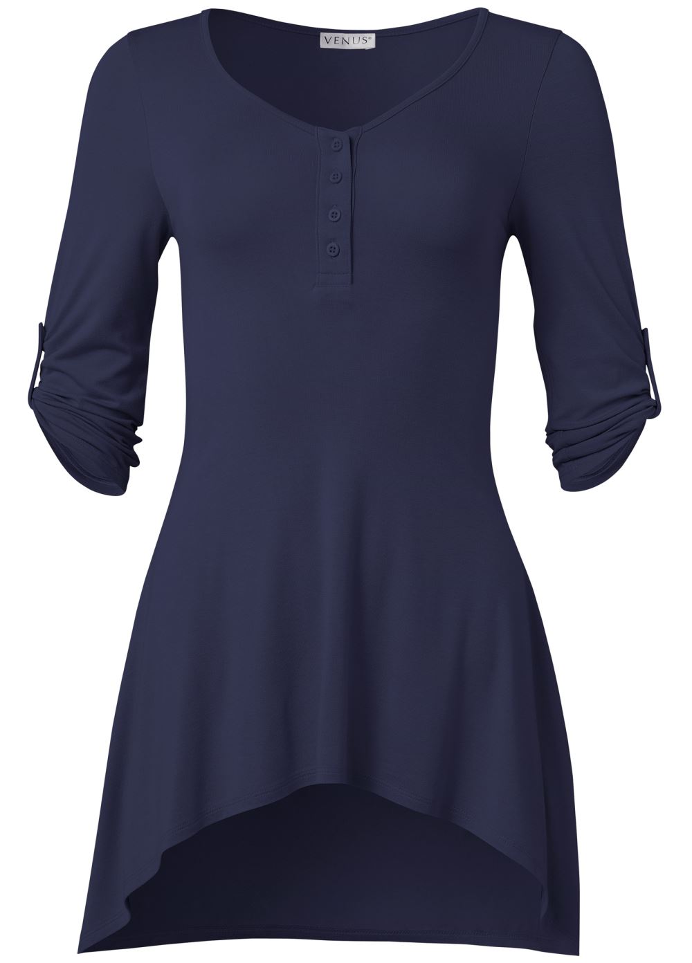 Venus Henley High-Low Top in Navy