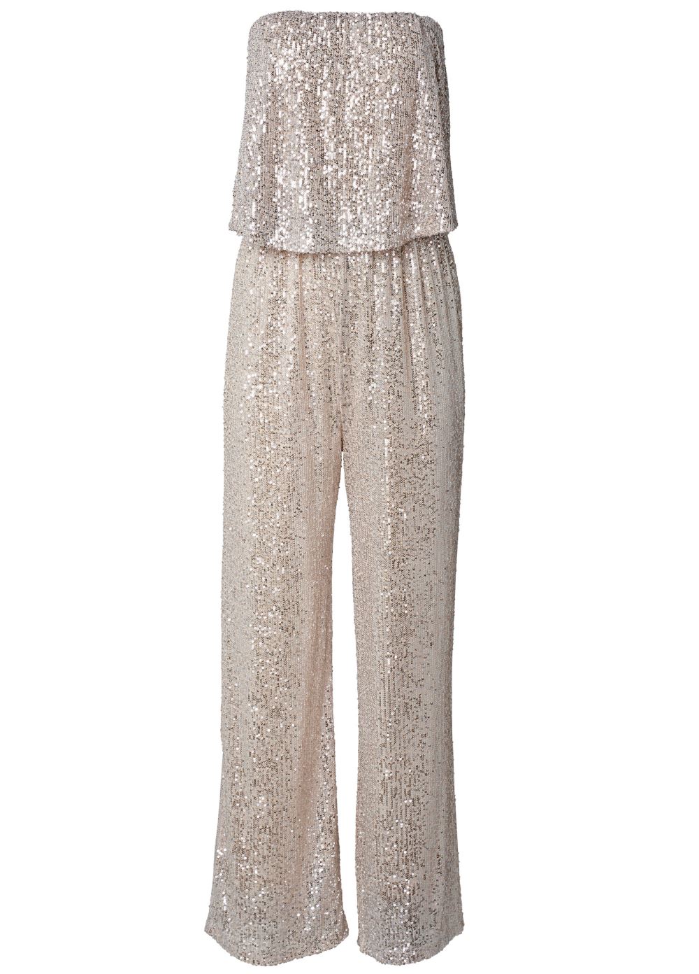 Venus Strapless Sequin Jumpsuit in Champagne