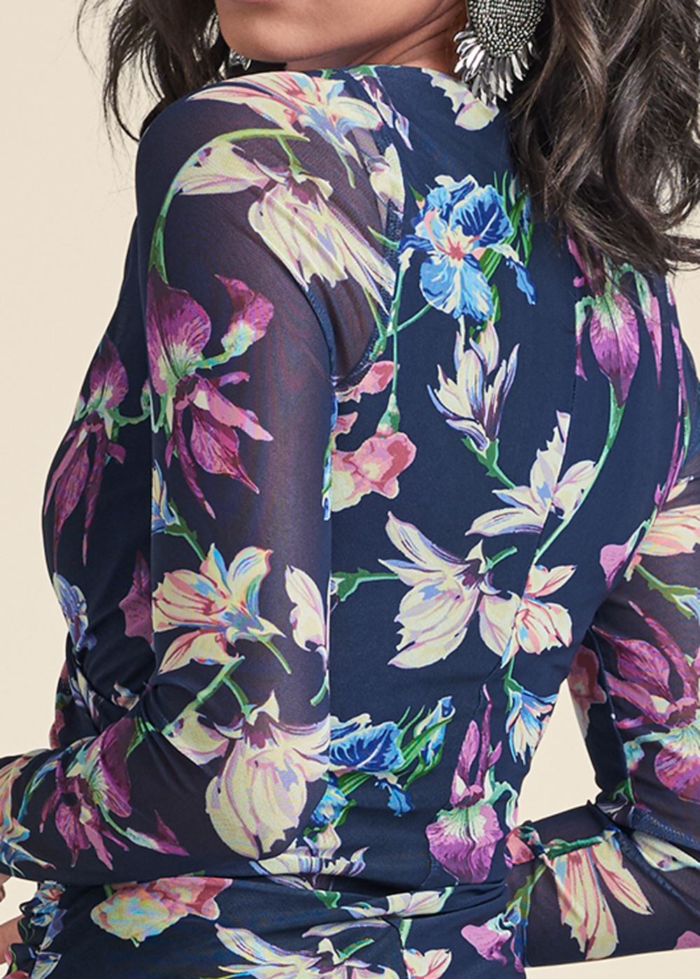 Venus Bahamian Floral Mesh Top in Navy Multi