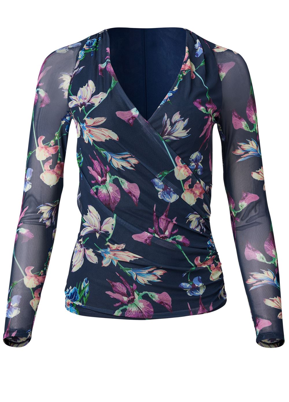 Venus Bahamian Floral Mesh Top in Navy Multi