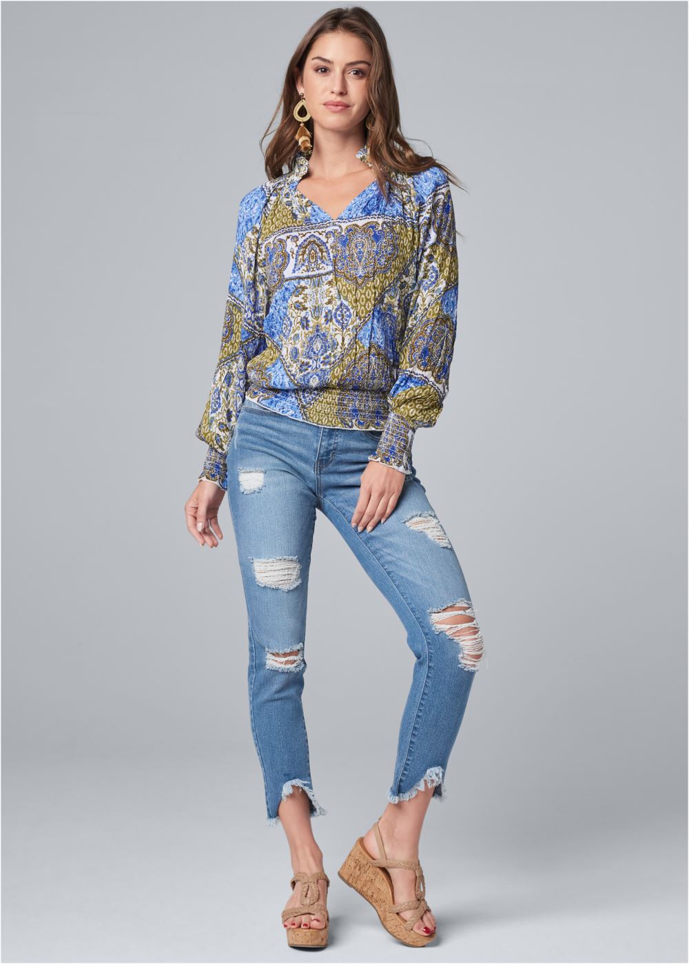 Venus Paisley Print Top in Blue Multi