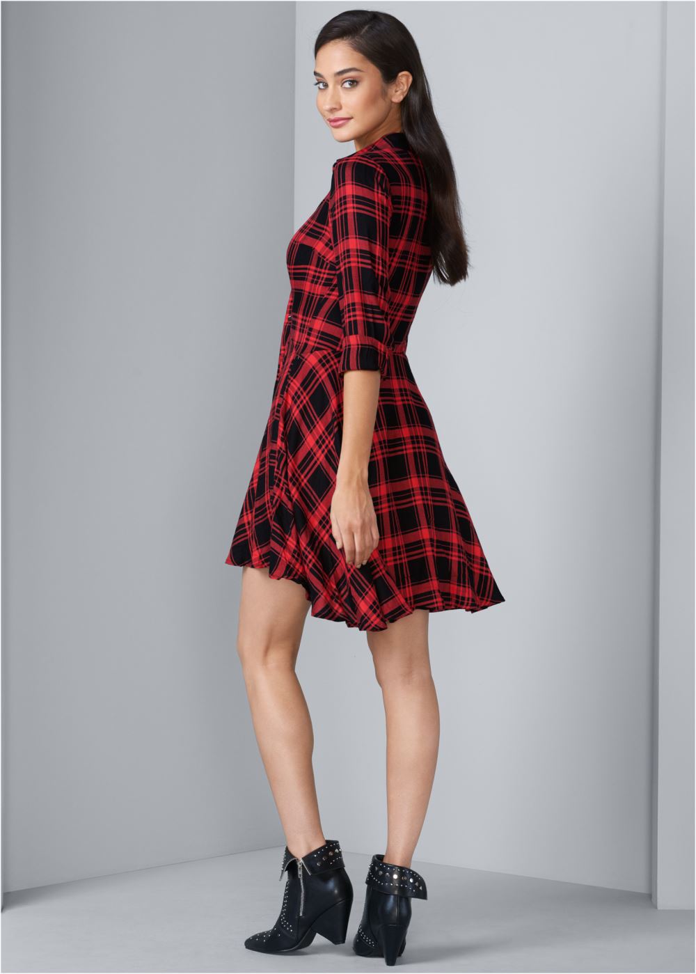 Venus Plaid High Low Dress - Red Multi