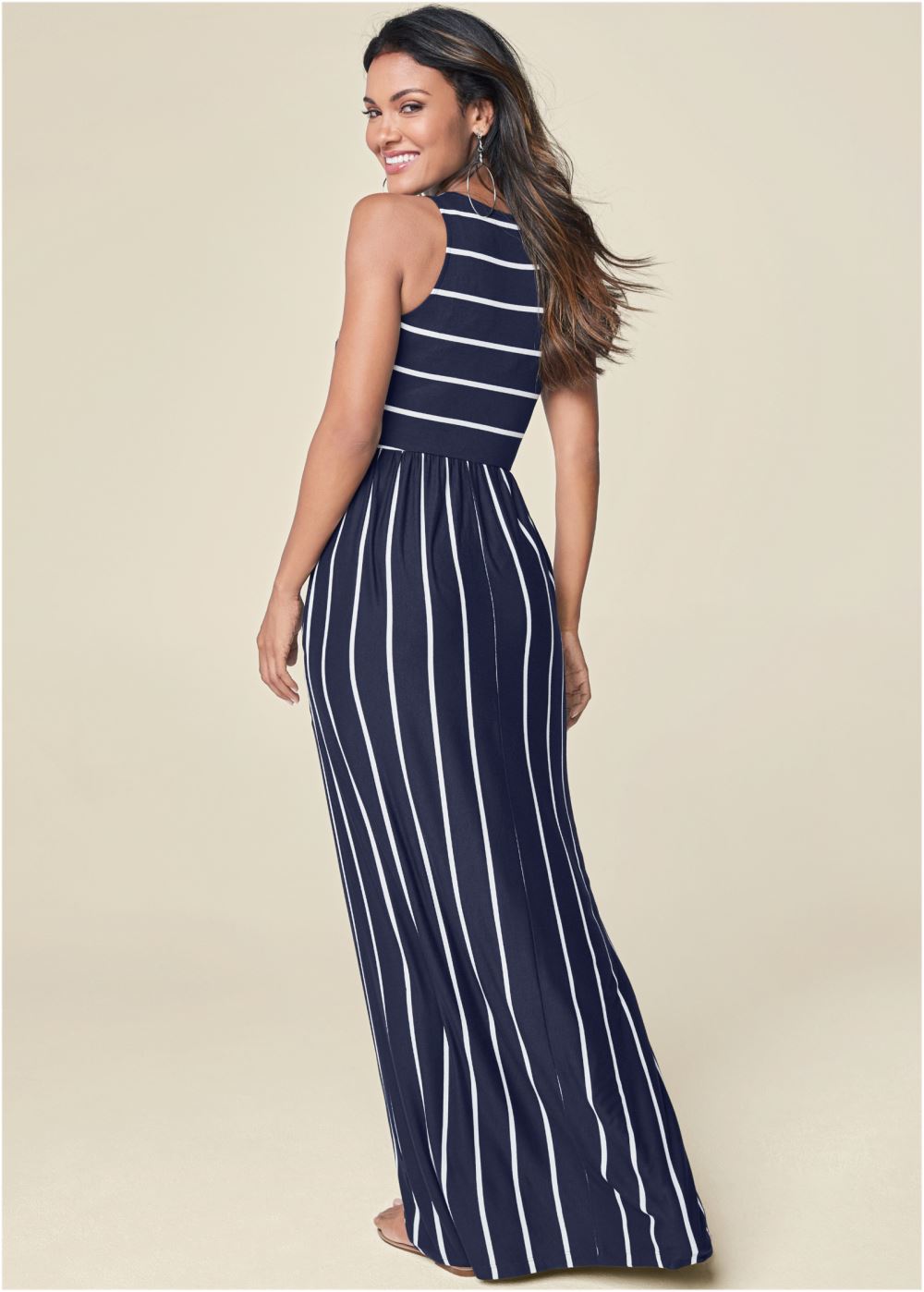 Venus Casual Maxi Dress - Navy & White