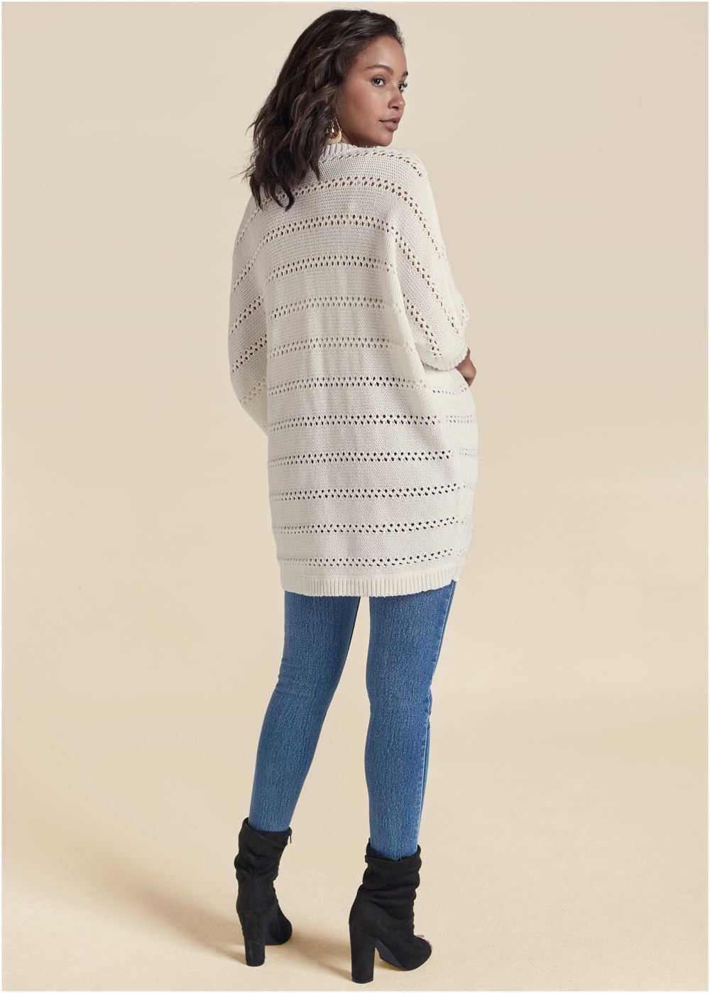 Venus VENUS | Pointelle Stitch Cocoon Cardigan in Off White