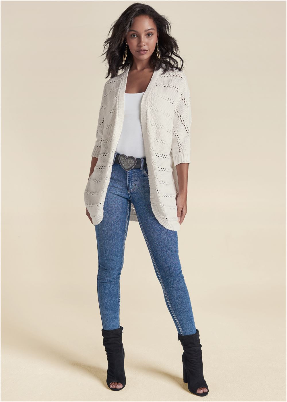 Venus VENUS | Pointelle Stitch Cocoon Cardigan in Off White
