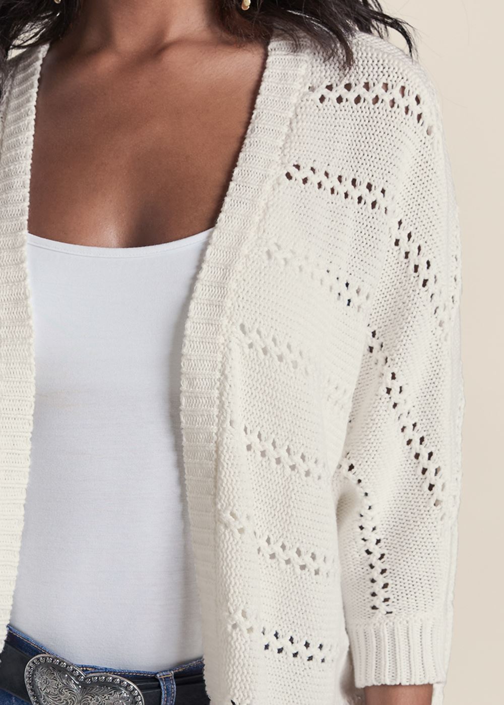 Venus VENUS | Pointelle Stitch Cocoon Cardigan in Off White