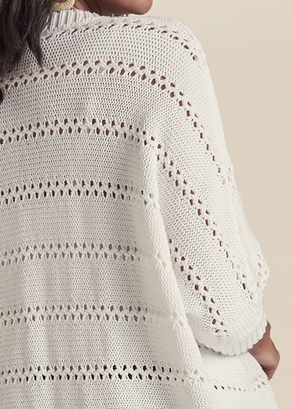 Venus VENUS | Pointelle Stitch Cocoon Cardigan in Off White