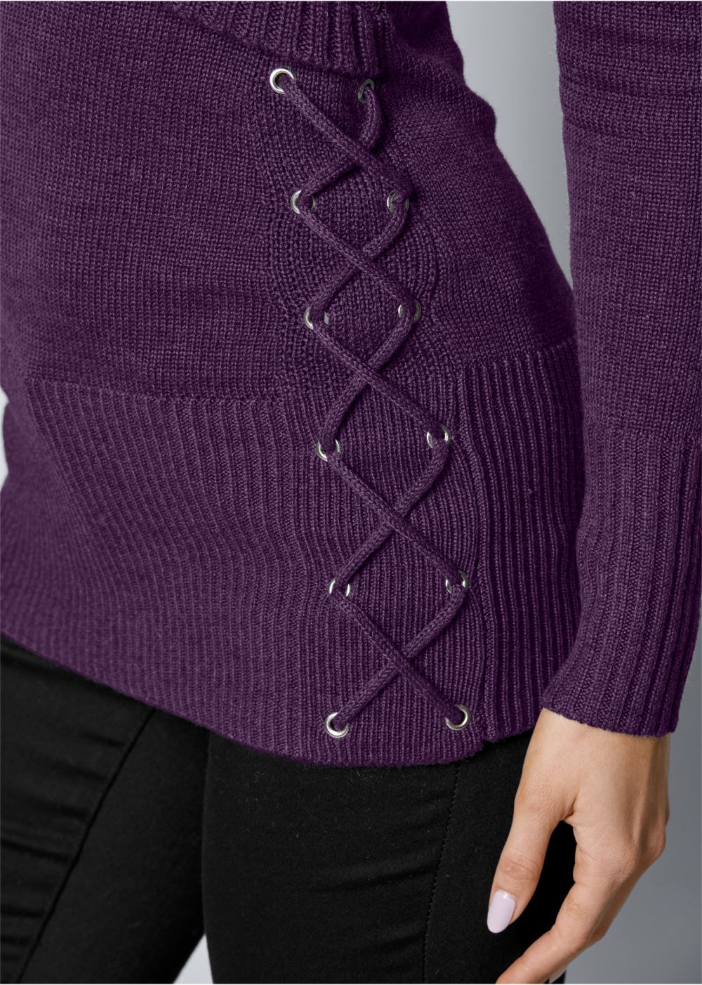 Venus VENUS | Side Lace-Up Sweater in Dark Purple