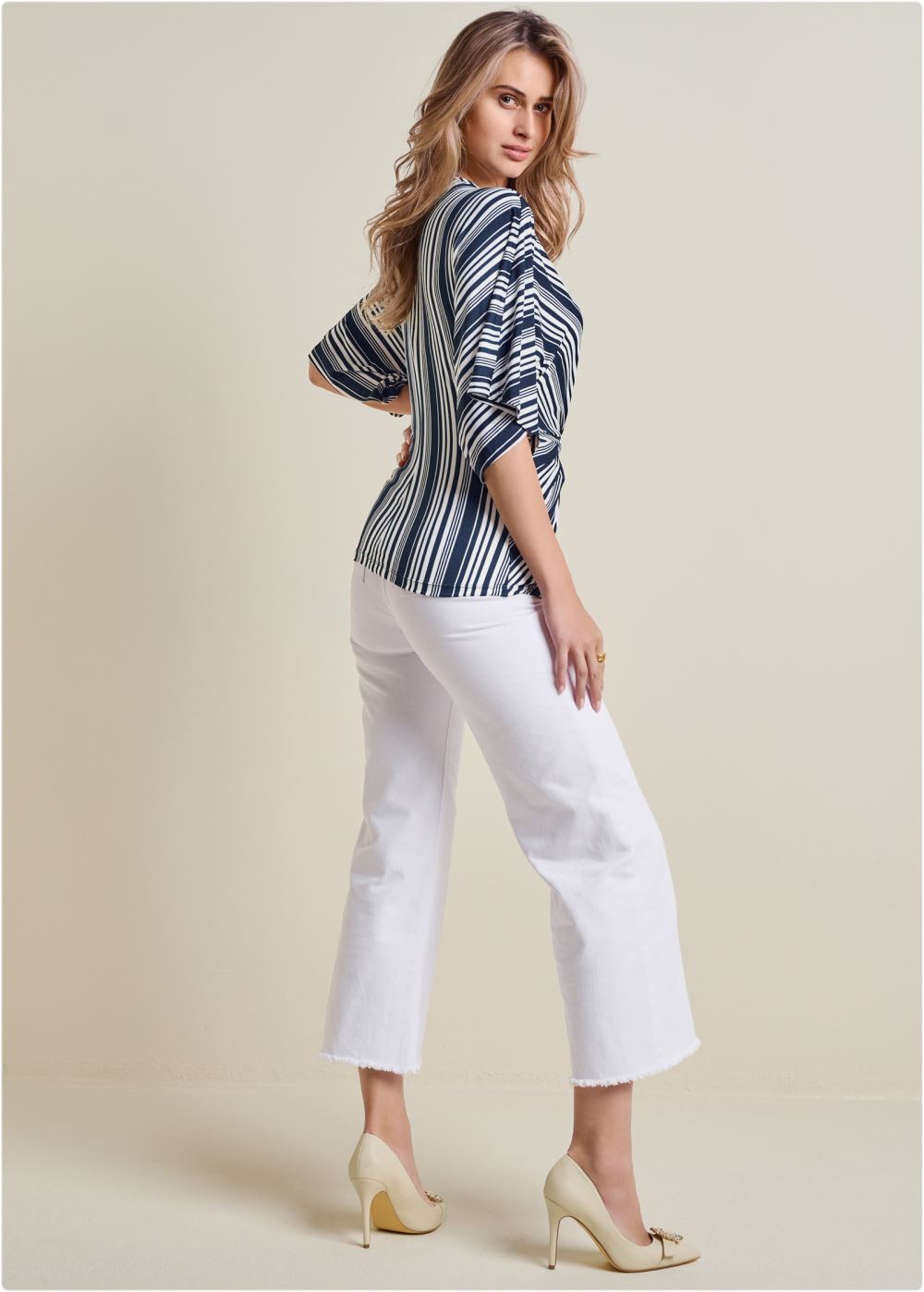 Venus Striped Knotted Top in Navy & White