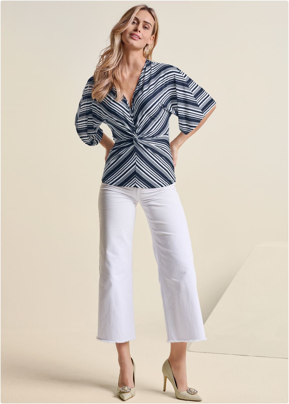 Venus Striped Knotted Top in Navy & White