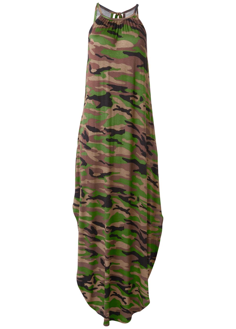 Venus Tie Neck Maxi Dress - Olive Multi
