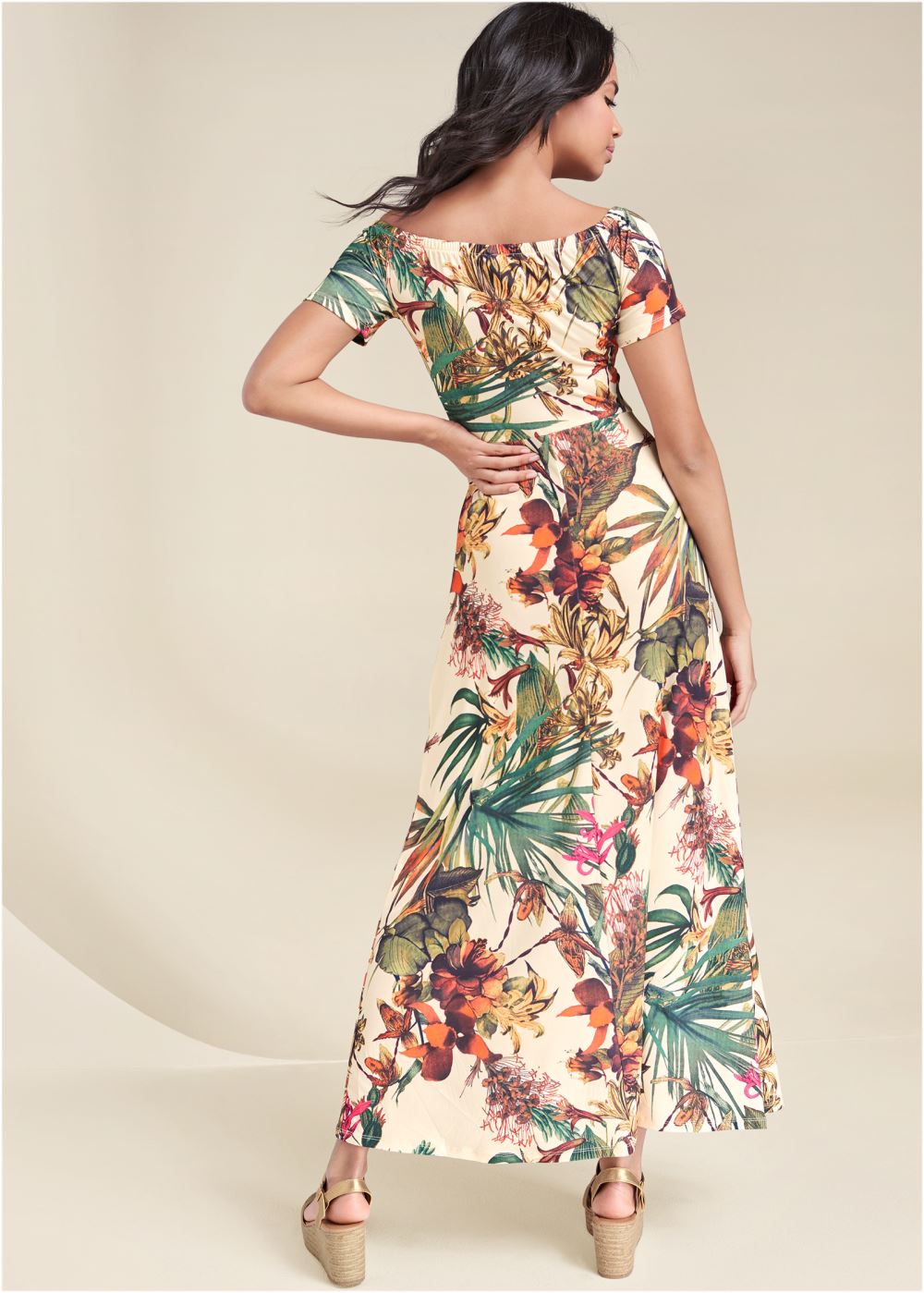 Venus Off-The-Shoulder Maxi Dress - White Multi
