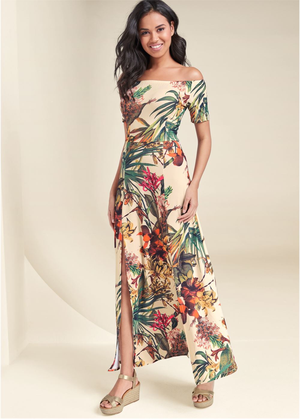 Venus Off-The-Shoulder Maxi Dress - White Multi