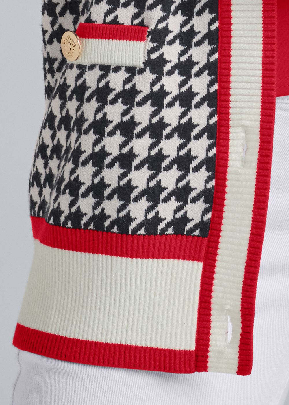 Venus VENUS | Houndstooth Print Cardigan With Color Block Stripes in Black & White