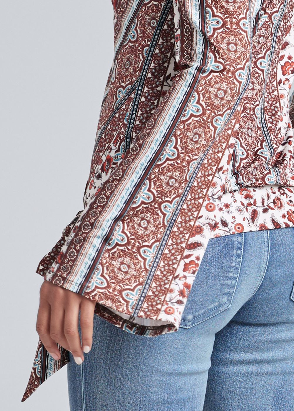 Venus Printed Wrap Top in Rust Multi