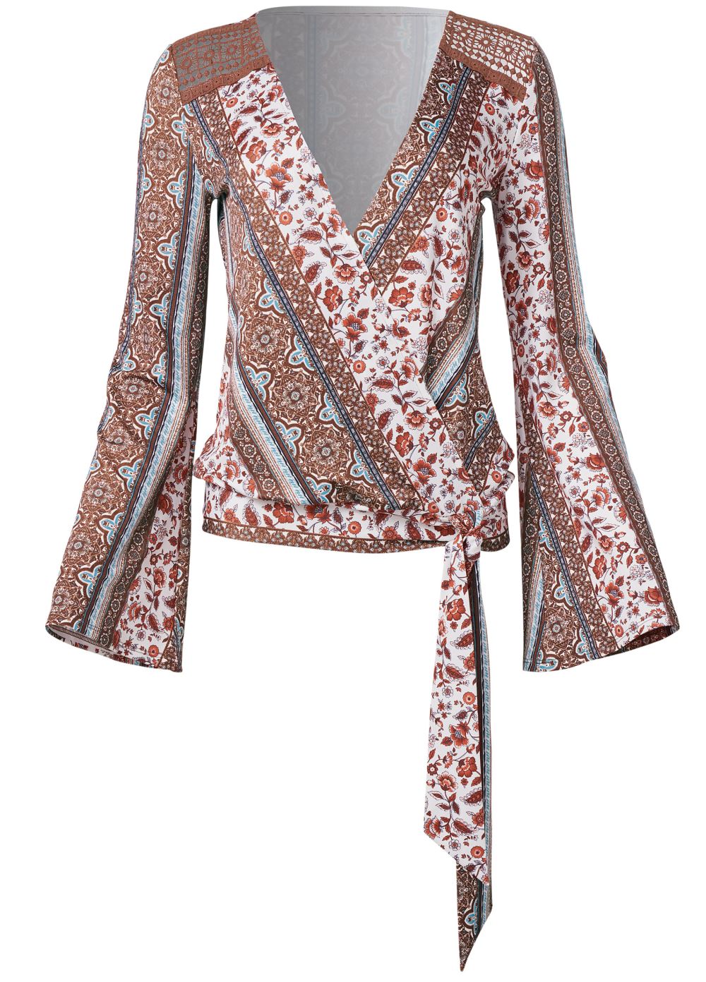 Venus Printed Wrap Top in Rust Multi