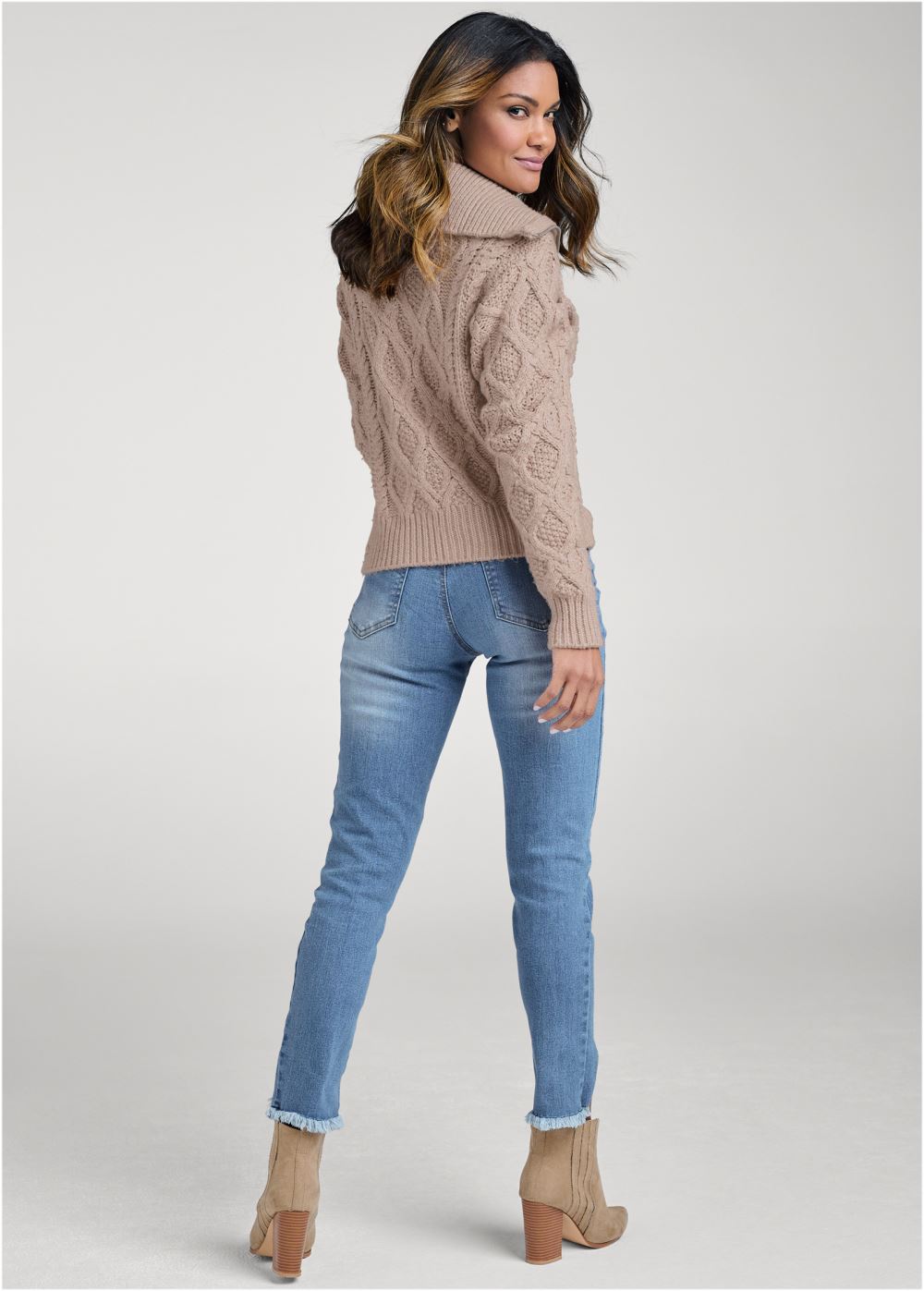 Venus VENUS | Knit Zip Sweater in Light Brown