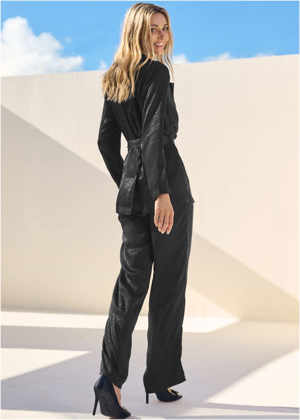 Venus Silky Blazer Pant Set in Black