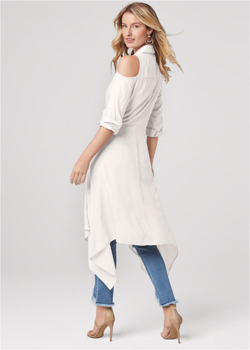 Venus Knot Twist High-Low Blouse in White