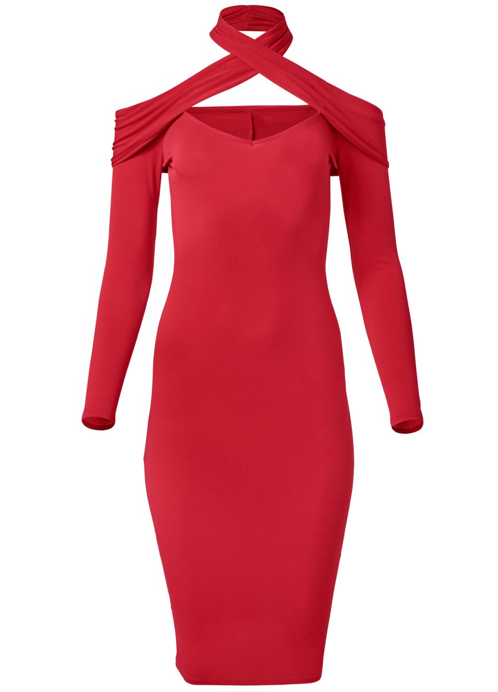 Venus Cross-Neck Bodycon Dress - Red
