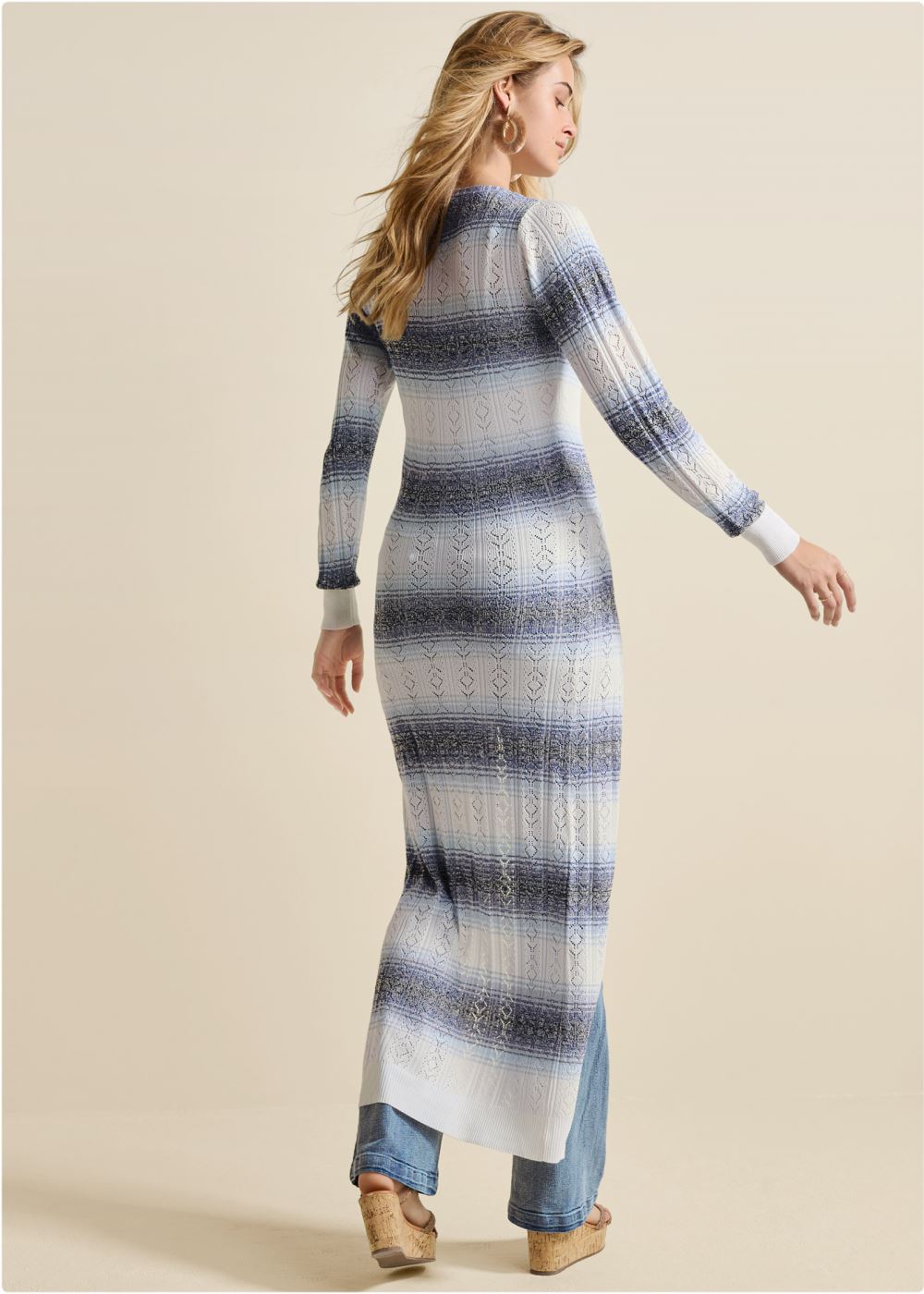 Venus VENUS | Ombre Striped Duster in White Multi
