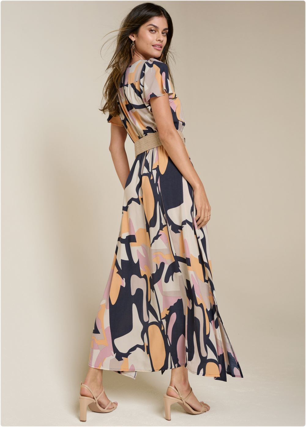 Venus Abstract Print Maxi Dress - Navy Multi
