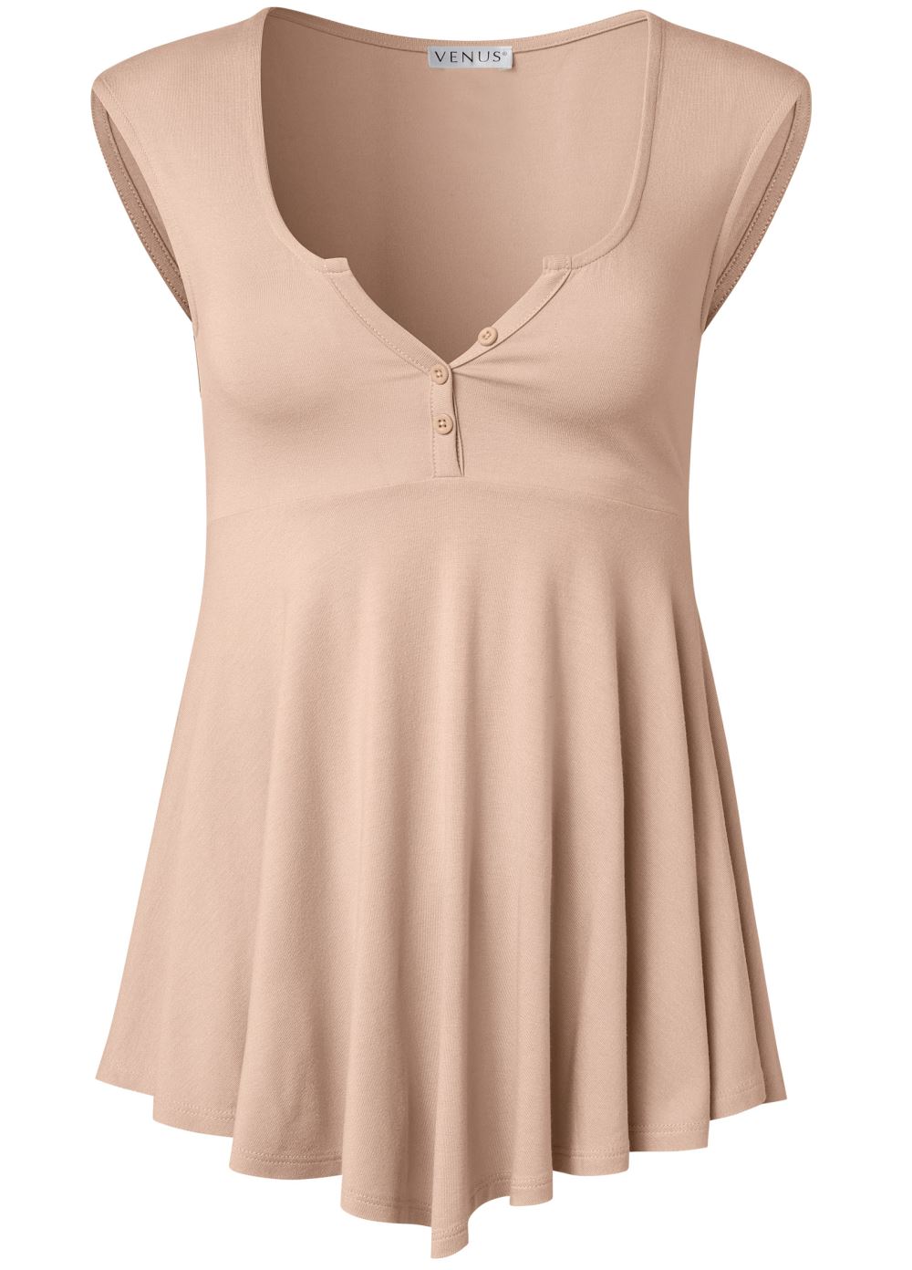 Venus Henley Babydoll Top in Beige