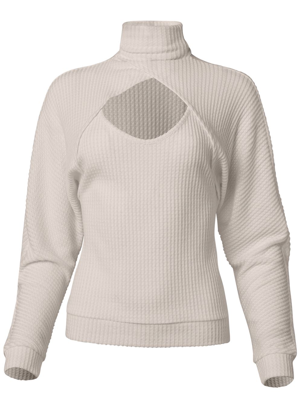 Venus Wrap Turtleneck Keyhole Top in Oatmeal