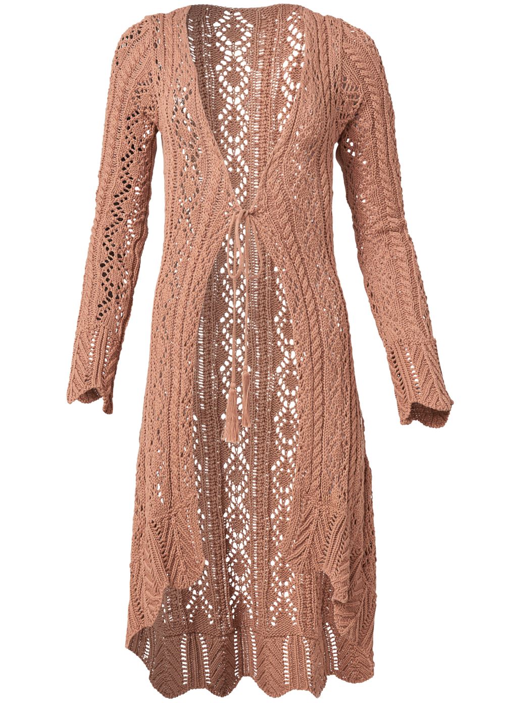 Venus VENUS | Long Crochet Cardigan in Brown