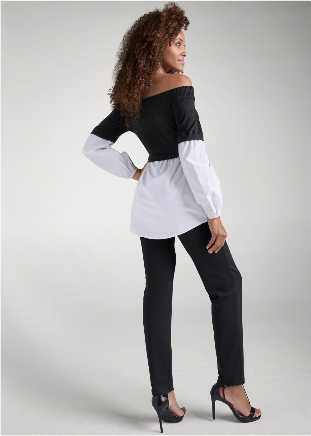 Venus Layered Shirting Jumpsuit in Black & White