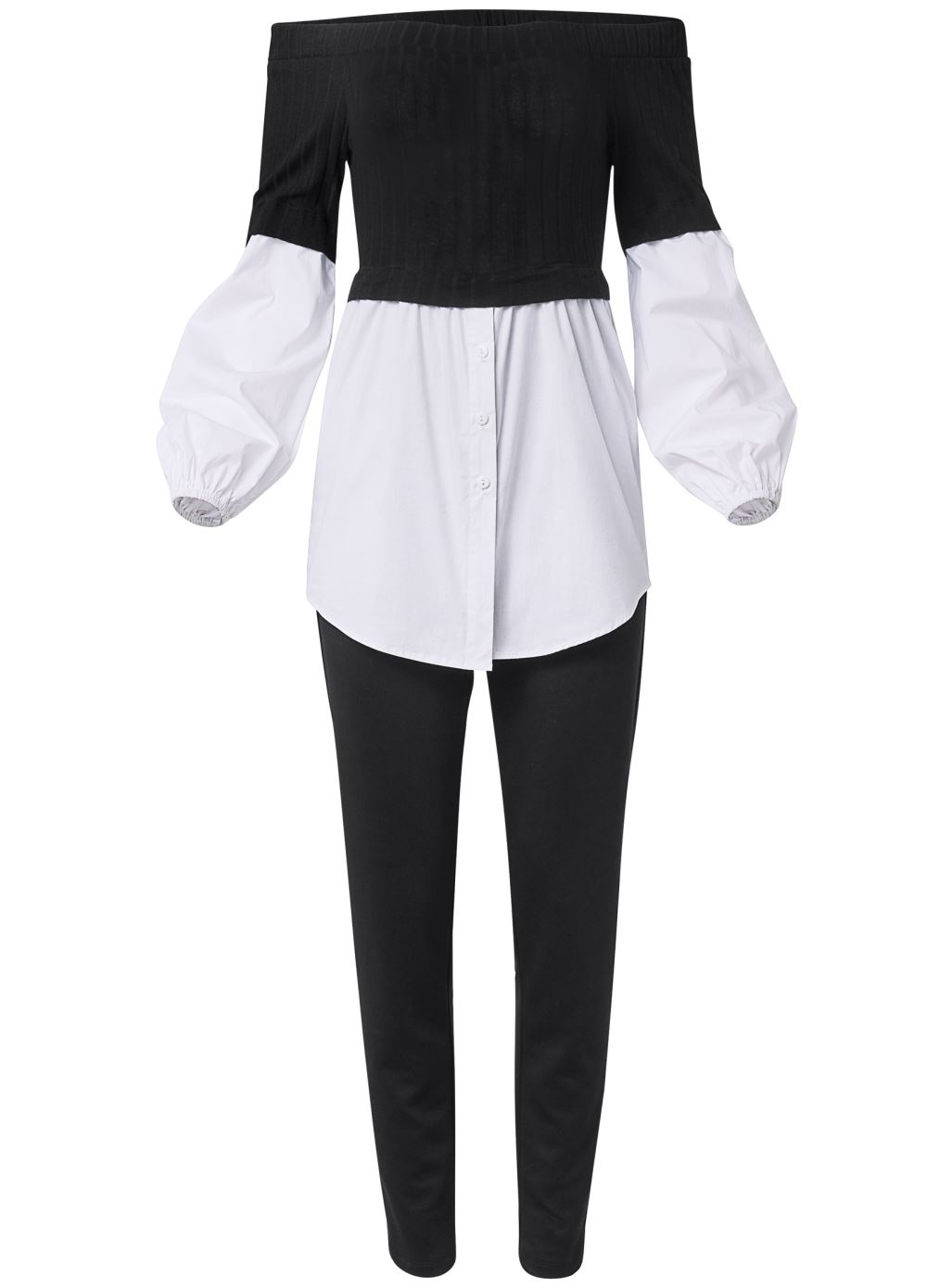 Venus Layered Shirting Jumpsuit in Black & White